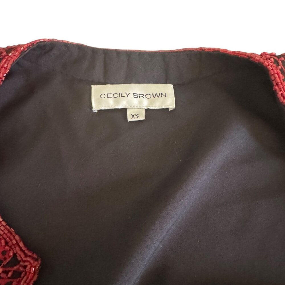 Cecily Brown Women's 100% Silk Beaded Jacket Open Front Blazer, Size XS NWT - Picture 3 of 6